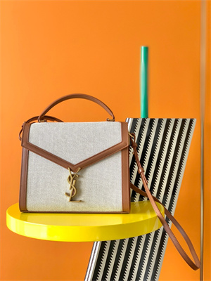 Y.S.L CASSANDRA MEDIUM TOP HANDLE BAG IN Cotton Canvas and Leather Gold Tone Metal