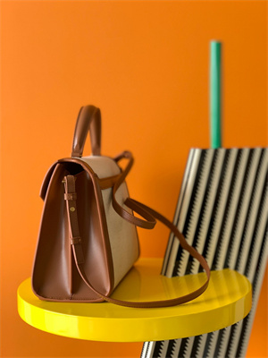 Y.S.L CASSANDRA MEDIUM TOP HANDLE BAG IN Cotton Canvas and Leather Gold Tone Metal