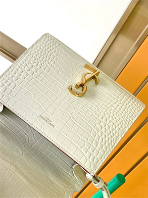Y.S.L CASSANDRA MINI TOP HANDLE BAG IN CROCODILE EMBOSSED LEATHER Gold Tone Metal White Color
