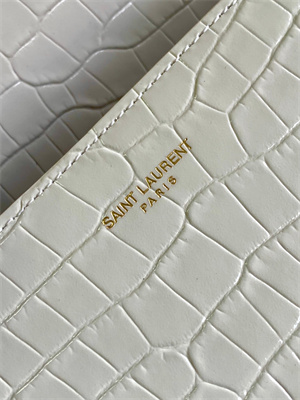 Y.S.L CASSANDRA MINI TOP HANDLE BAG IN CROCODILE EMBOSSED LEATHER Gold Tone Metal White Color