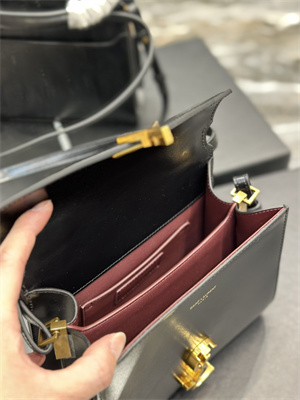 Y.S.L CASSANDRA MINI TOP HANDLE BAG IN BOX SAINT LAUREN Gold Tone Metal Black Color