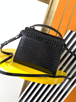 Y.S.L CASSANDRA MINI TOP HANDLE BAG IN CROCODILE EMBOSSED LEATHER Silver Tone Metal Black Color