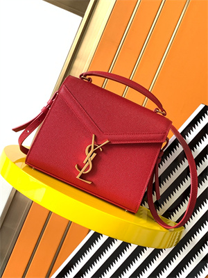 Y.S.L CASSANDRA MINI TOP HANDLE BAG IN DE POUDRE EMBOSSED LEATHER Gold Tone Metal Red Color