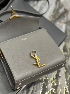 Y.S.L CASSANDRA MINI TOP HANDLE BAG IN DE POUDRE EMBOSSED LEATHER Gold Tone Metal Grey Color