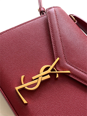 Y.S.L CASSANDRA MINI TOP HANDLE BAG IN DE POUDRE EMBOSSED LEATHER Gold Tone Metal Burgundy Color