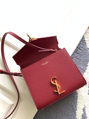 Y.S.L CASSANDRA MINI TOP HANDLE BAG IN DE POUDRE EMBOSSED LEATHER Gold Tone Metal Burgundy Color