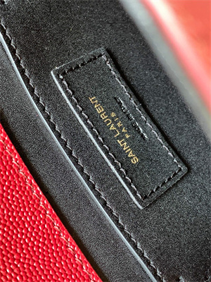 Y.S.L CASSANDRA MINI TOP HANDLE BAG IN DE POUDRE EMBOSSED LEATHER Gold Tone Metal Burgundy Color