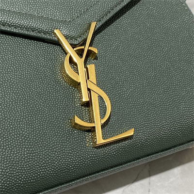 Y.S.L CASSANDRA MINI TOP HANDLE BAG IN DE POUDRE EMBOSSED LEATHER Gold Tone Metal Green Color