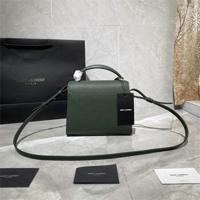 Y.S.L CASSANDRA MINI TOP HANDLE BAG IN DE POUDRE EMBOSSED LEATHER Gold Tone Metal Green Color