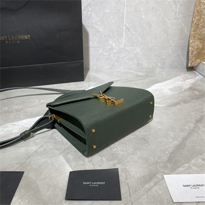 Y.S.L CASSANDRA MINI TOP HANDLE BAG IN DE POUDRE EMBOSSED LEATHER Gold Tone Metal Green Color