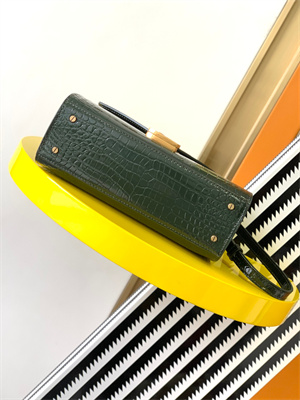 Y.S.L CASSANDRA MINI TOP HANDLE BAG IN CROCODILE EMBOSSED LEATHER Gold Tone Metal Green Color