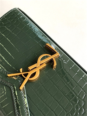 Y.S.L CASSANDRA MINI TOP HANDLE BAG IN CROCODILE EMBOSSED LEATHER Gold Tone Metal Green Color