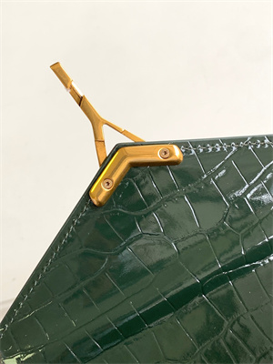 Y.S.L CASSANDRA MINI TOP HANDLE BAG IN CROCODILE EMBOSSED LEATHER Gold Tone Metal Green Color