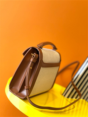 Y.S.L CASSANDRA MINI TOP HANDLE BAG IN Cotton Canvas and Leather Gold Tone Metal