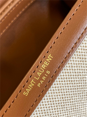 Y.S.L CASSANDRA MINI TOP HANDLE BAG IN Cotton Canvas and Leather Gold Tone Metal