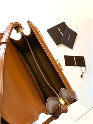 Y.S.L CASSANDRA MINI TOP HANDLE BAG IN Cotton Canvas and Leather Gold Tone Metal