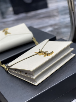 Y.S.L CASSANDRA CHAIN BAG IN DE POUDRE EMBOSSED LEATHER Gold Tone Metal White Color