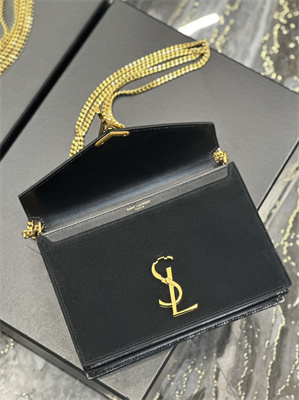 Y.S.L CASSANDRA CHAIN BAG IN BOX SAINT LAUREN Gold Tone Metal Black Color