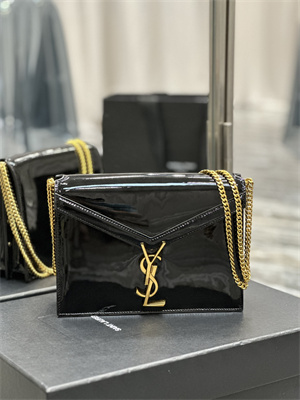 Y.S.L CASSANDRA CHAIN BAG IN PATENT LEATHER Gold Tone Metal Black Color
