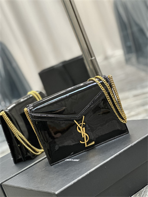 Y.S.L CASSANDRA CHAIN BAG IN PATENT LEATHER Gold Tone Metal Black Color
