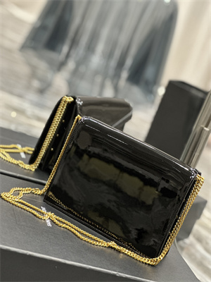 Y.S.L CASSANDRA CHAIN BAG IN PATENT LEATHER Gold Tone Metal Black Color