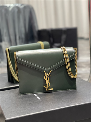 Y.S.L CASSANDRA CHAIN BAG IN BOX SAINT LAUREN Gold Tone Metal Green Color