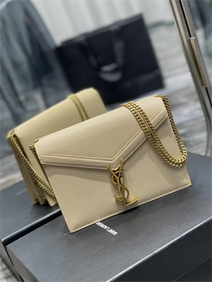 Y.S.L CASSANDRA CHAIN BAG IN DE POUDRE EMBOSSED LEATHER Gold Tone Metal Beige Color