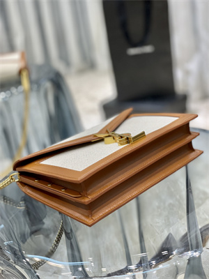 Y.S.L CASSANDRA CHAIN BAG IN Cotton Canvas and Leather Gold Tone Metal