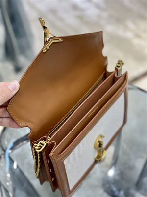 Y.S.L CASSANDRA CHAIN BAG IN Cotton Canvas and Leather Gold Tone Metal