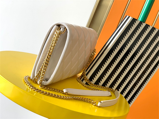 Y.S.L BECKY CHAIN WALLET IN White QUILTED LAMBSKIN Gold Tone Metal