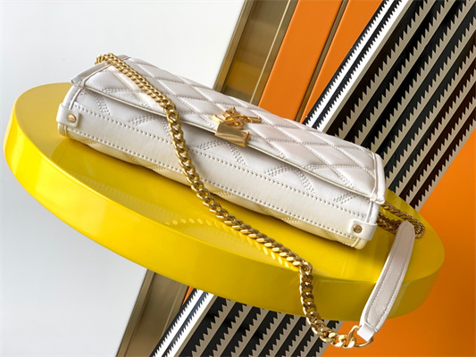 Y.S.L BECKY CHAIN WALLET IN White QUILTED LAMBSKIN Gold Tone Metal