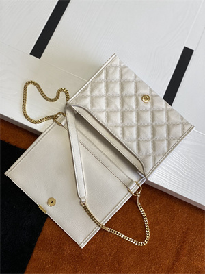 Y.S.L BECKY SMALL CHAIN BAG IN White QUILTED LAMBSKIN Gold Tone Metal
