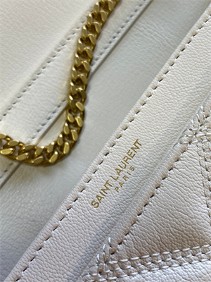 Y.S.L BECKY SMALL CHAIN BAG IN White QUILTED LAMBSKIN Gold Tone Metal