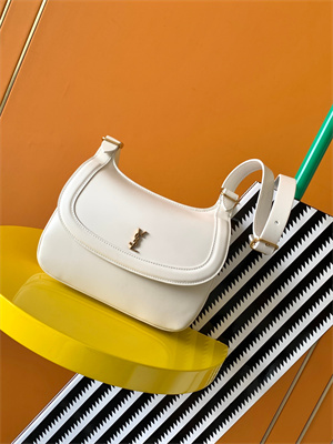 Y.S.L CHARLIE MEDIUM SHOULDER BAG White Smooth Leather Gold Tone Metal