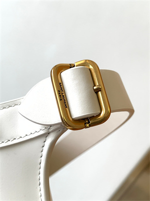 Y.S.L CHARLIE MEDIUM SHOULDER BAG White Smooth Leather Gold Tone Metal