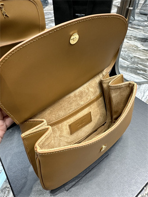 Y.S.L CHARLIE MEDIUM SHOULDER BAG Brown Smooth Leather Gold Tone Metal