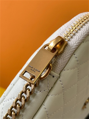 Y.S.L GABBY ZIPPED POUCH IN QUILTED LAMBSKIN White Color Gold Tone Metal