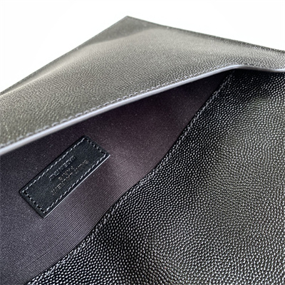 Y.S.L UPTOWN POUCH IN GRAIN DE POUDRE EMBOSSED LEATHER Black Color Black Tone Metal