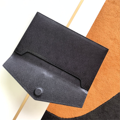 Y.S.L UPTOWN POUCH IN GRAIN DE POUDRE EMBOSSED LEATHER Black Color Silver Tone Metal