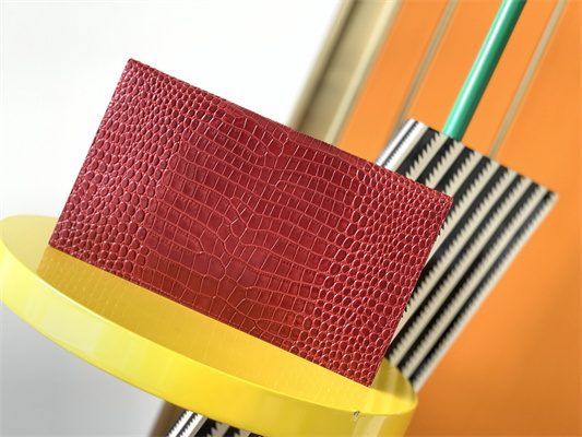 Y.S.L UPTOWN POUCH IN CROCODILE EMBOSSED LEATHER Red Color Gold Tone Metal