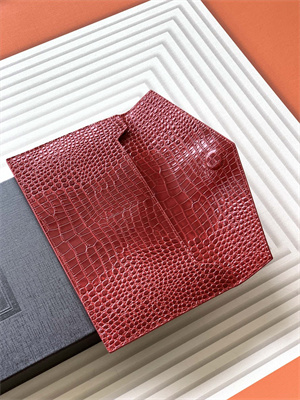 Y.S.L UPTOWN POUCH IN CROCODILE EMBOSSED LEATHER Red Color Gold Tone Metal