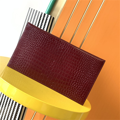 Y.S.L UPTOWN POUCH IN CROCODILE EMBOSSED LEATHER Burgundy Color Gold Tone Metal