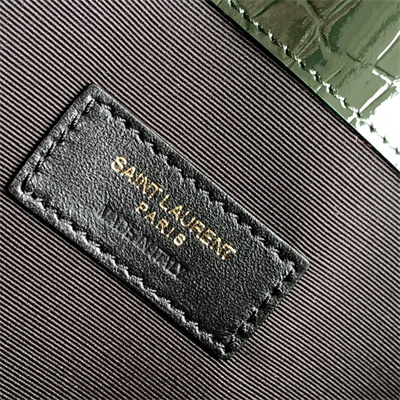 Y.S.L UPTOWN POUCH IN CROCODILE EMBOSSED LEATHER Dk Green Color Gold Tone Metal