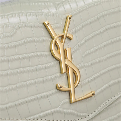 Y.S.L UPTOWN CHAIN WALLET IN CROCODILE EMBOSSED LEATHER White Color Gold Tone Metal