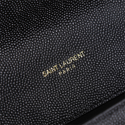 Y.S.L UPTOWN CHAIN WALLET IN GRAIN DE POUDRE EMBOSSED LEATHER Black Color Gold Tone Metal