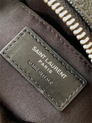 Y.S.L VINYLE ROUND CAMERA BAG IN Black Chevron Quilted Grain De Poudre Embossed Leather Silver Tone Metal