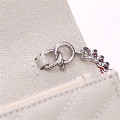 Y.S.L CASSANDRA ENVELOPE CHAIN WALLET IN GRAIN DEPOUDRE LEATHER White Color Silver Tone Metal