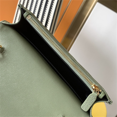 Y.S.L CASSANDRA ENVELOPE CHAIN WALLET IN GRAIN DEPOUDRE LEATHER Lt Green Color Gold Tone Metal