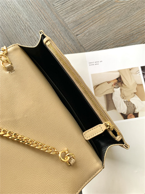 Y.S.L CASSANDRA ENVELOPE CHAIN WALLET IN GRAIN DEPOUDRE LEATHER Beige Color Gold Tone Metal