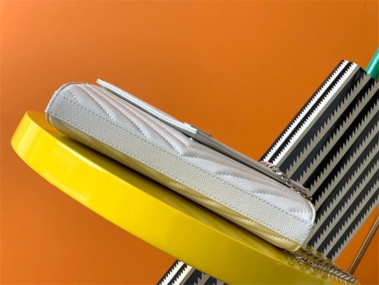 Y.S.L CLASSIC CASSANDRA CHAIN WALLET IN GRAIN DEPOUDRE LEATHER White Color Silver Tone Metal